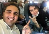 سلفی مهشید جوادی و سعید کریمی بازیگران سریال بچه مهندس در هواپیما +عکس