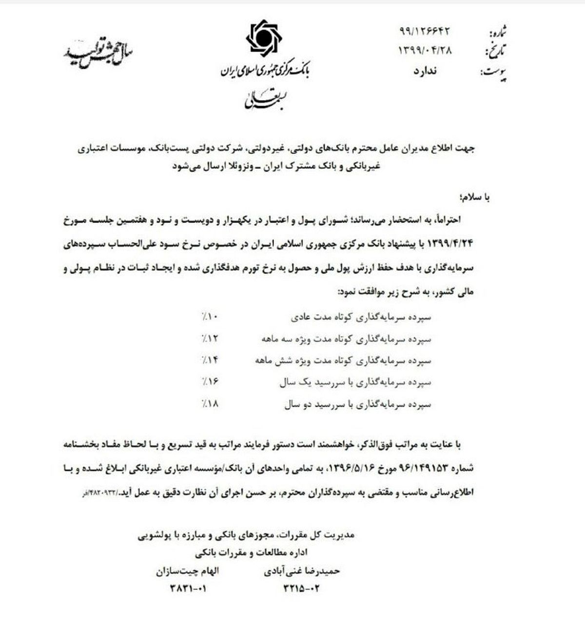 نرخ سود بانکی به 18 درصد رسید