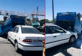 پشتک وارو نیسان آبی جلوی سمند در اتوبان آزادگان  +عکس