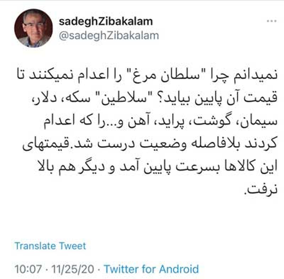 زیباکلام: «سلطان قیمت مرغ» را هم اعدام کنید! 